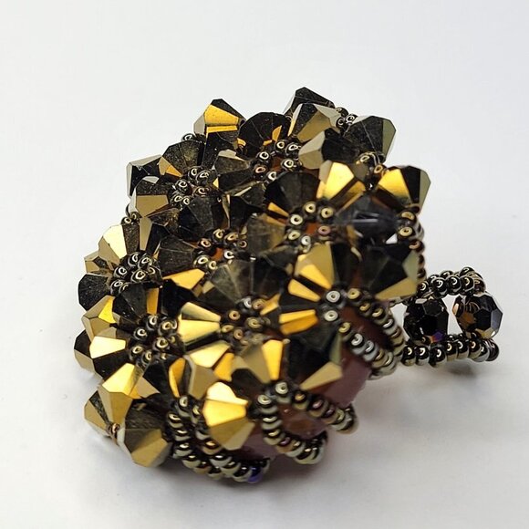 Sparkling Crystal Bicone Beads Cluster Ring Glitter Beaded Stretch Ring - Picture 9 of 10